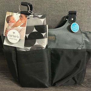 Carters black/gray diaper bags, 9 pockets, with change by pad. NWT